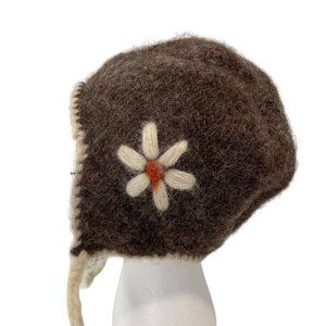 Laundromat OS unisex Wool Knit Aviator Hat beanie Ear Flaps fleece lining Flower